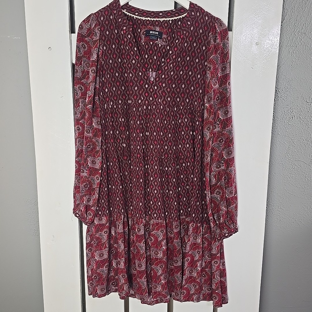 Maeve Anthropologie Amber Tiered Tunic Knee Dress Size XS Purple‎ Wine Boho